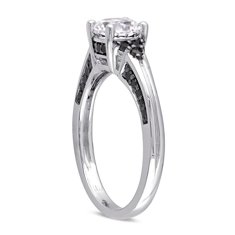 6.5mm Lab-Created White Sapphire and 0.38 CT. T.W. Enhanced Black Diamond Engagement Ring in Sterling Silver