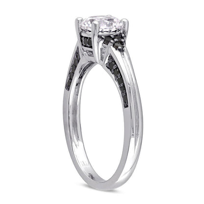 6.5mm Lab-Created White Sapphire and 0.38 CT. T.W. Enhanced Black Diamond Engagement Ring in Sterling Silver