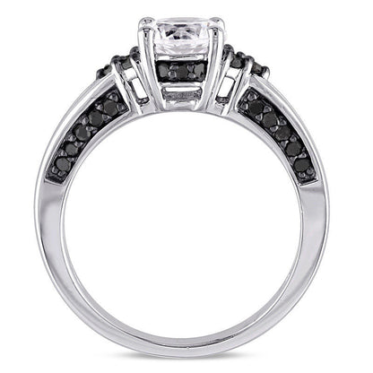 6.5mm Lab-Created White Sapphire and 0.38 CT. T.W. Enhanced Black Diamond Engagement Ring in Sterling Silver