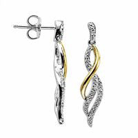 Diamond Accent Cascading Flame Drop Earrings in Sterling Silver and 14K Gold