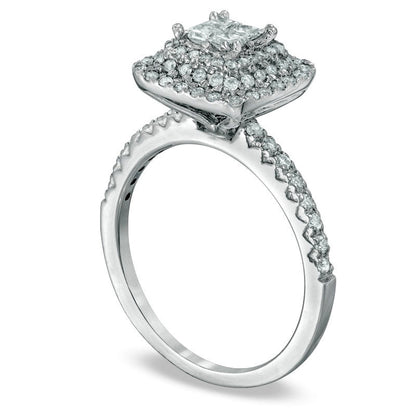 0.75 CT. T.W. Quad Princess-Cut Natural Diamond Square Frame Engagement Ring in Solid 14K White Gold