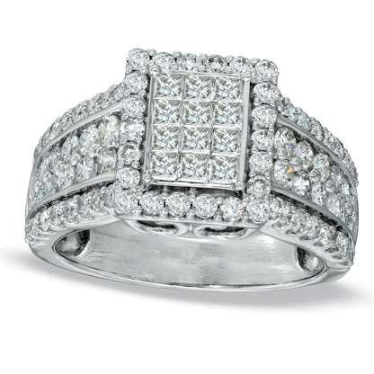 1.75 CT. T.W. Princess-Cut Composite Natural Diamond Rectangular Frame Engagement Ring in Solid 14K White Gold