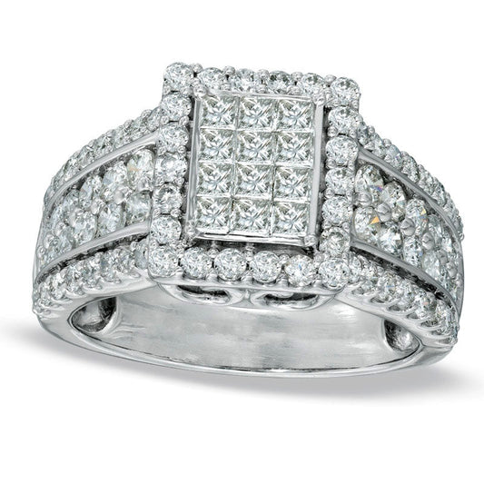 1.75 CT. T.W. Princess-Cut Composite Natural Diamond Rectangular Frame Engagement Ring in Solid 14K White Gold