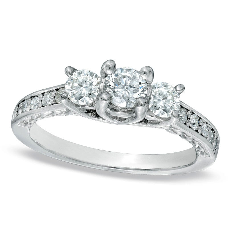 0.75 CT. T.W. Natural Diamond Three Stone Engagement Ring in Solid 14K White Gold