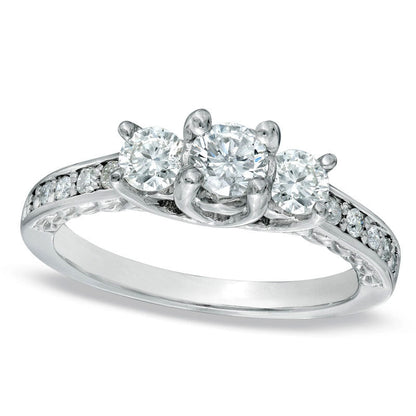 0.75 CT. T.W. Natural Diamond Three Stone Engagement Ring in Solid 14K White Gold