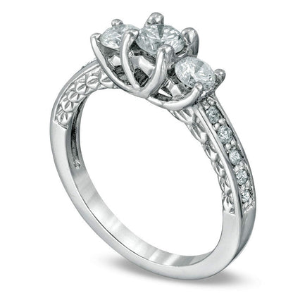 0.75 CT. T.W. Natural Diamond Three Stone Engagement Ring in Solid 14K White Gold