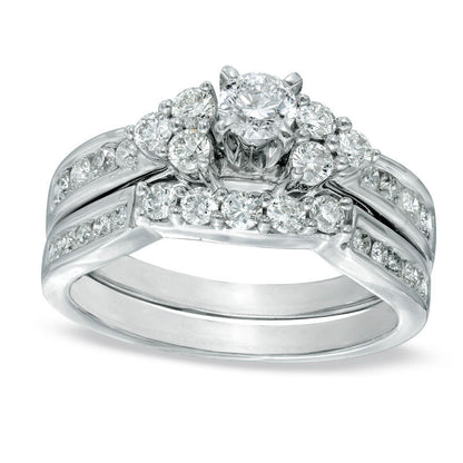 0.88 CT. T.W. Natural Diamond Bridal Engagement Ring Set in Solid 14K White Gold