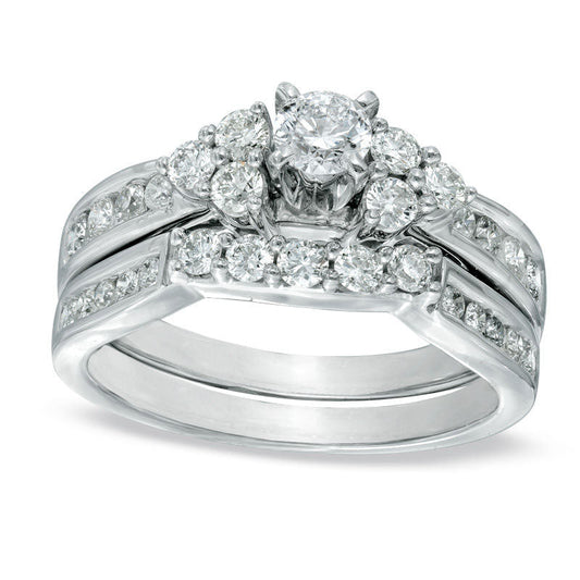 0.88 CT. T.W. Natural Diamond Bridal Engagement Ring Set in Solid 14K White Gold