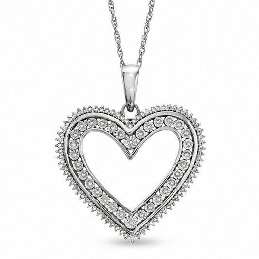0.33 CT. T.W. Natural Diamond Heart Pendant in Sterling Silver
