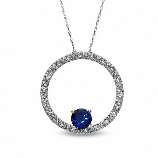 Lab-Created Blue Sapphire and 0.1 CT. T.W. Diamond Pendant in 10K White Gold