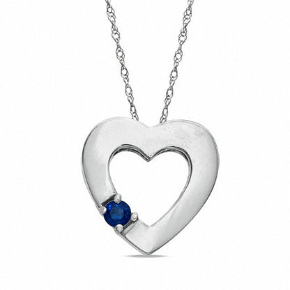 Lab-Created Blue Sapphire Heart Pendant in 10K White Gold