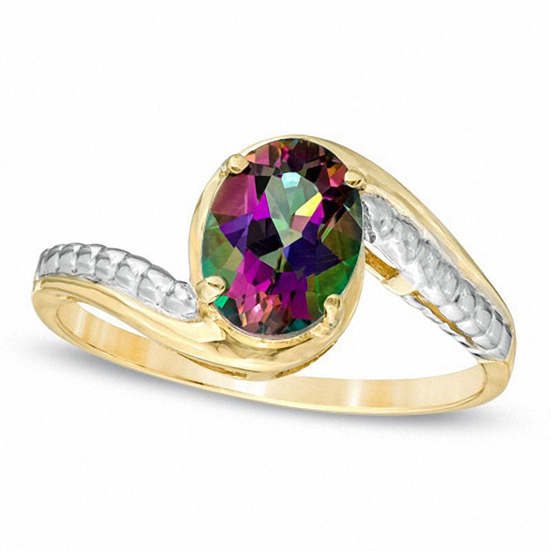 Oval Mystic Fire« Topaz Ring in Solid 10K Yellow Gold