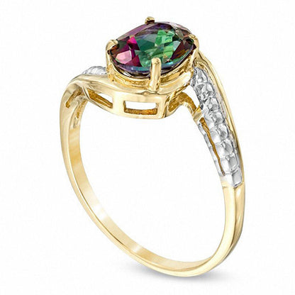 Oval Mystic Fire« Topaz Ring in Solid 10K Yellow Gold