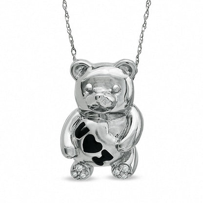 Natural Diamond Accent I Heart U" Teddy Bear Pendant in 10K White Gold"