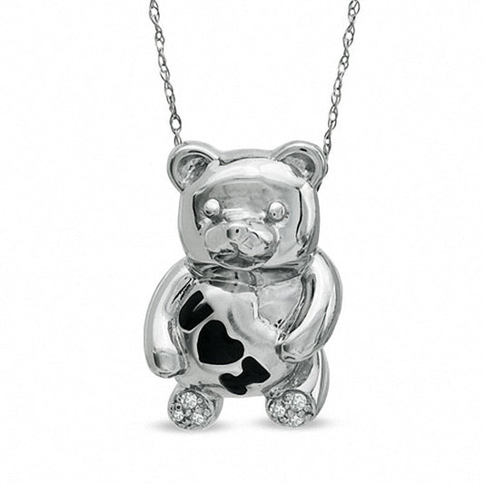 Natural Diamond Accent I Heart U" Teddy Bear Pendant in 10K White Gold"