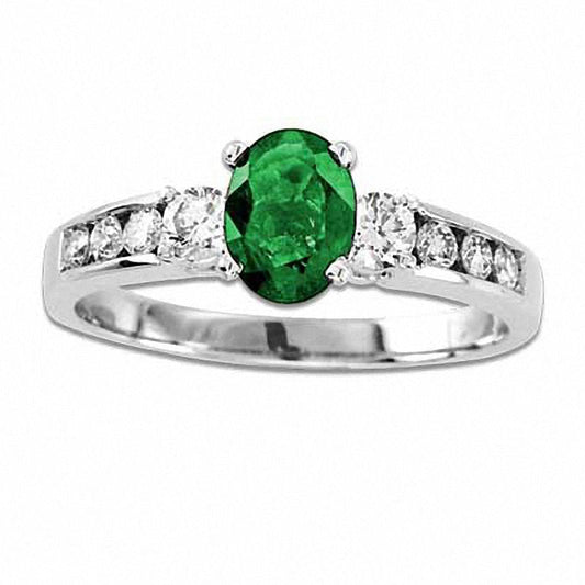 Your Stone Your StoryÖ Oval Emerald and 0.38 CT. T.W. Natural Diamond Ring in Solid 14K White Gold