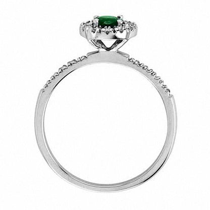 4.0mm Emerald and 0.25 CT. T.W. Natural Diamond Frame Engagement Ring in Solid 14K White Gold