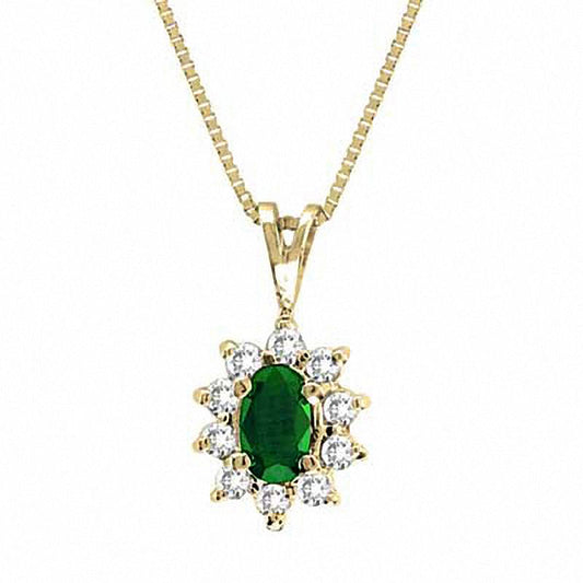 Oval Emerald and 0.13 CT. T.W. Natural Diamond Pendant in 14K Gold - 16