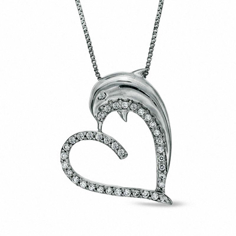 0.25 CT. T.W. Natural Diamond Dolphin Heart Pendant in Sterling Silver