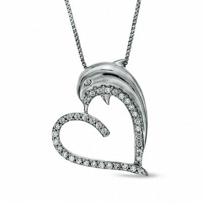 0.25 CT. T.W. Natural Diamond Dolphin Heart Pendant in Sterling Silver