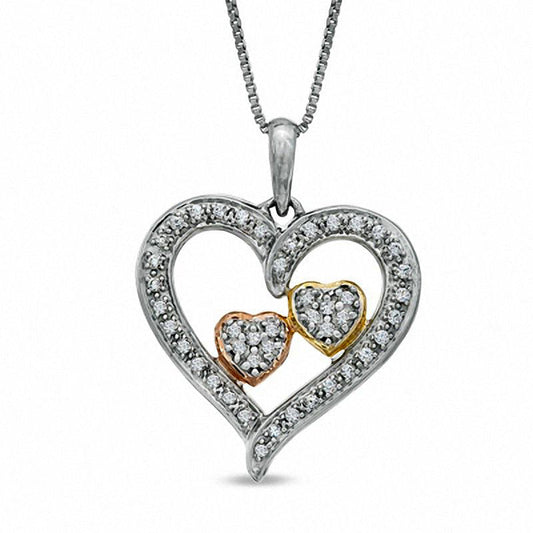 0.25 CT. T.W. Natural Diamond Embracing Hearts Pendant in Sterling Silver and 14K Two-Tone Gold Plate