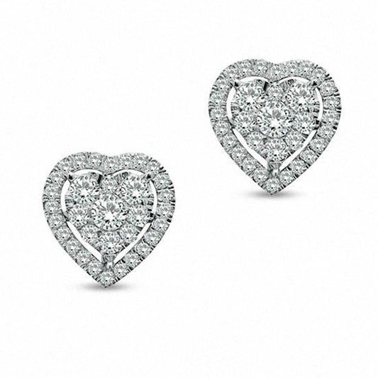 0.75 CT. T.W. Diamond Heart Stud Earrings in 10K White Gold