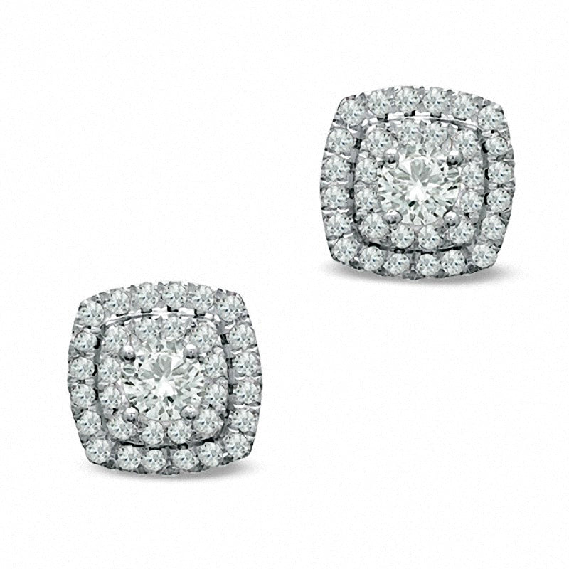 0.5 CT. T.W. Diamond Double Square Frame Stud Earrings in 14K White Gold
