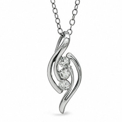 0.25 CT. T.W. Natural Diamond Three Stone Flame Pendant in Sterling Silver