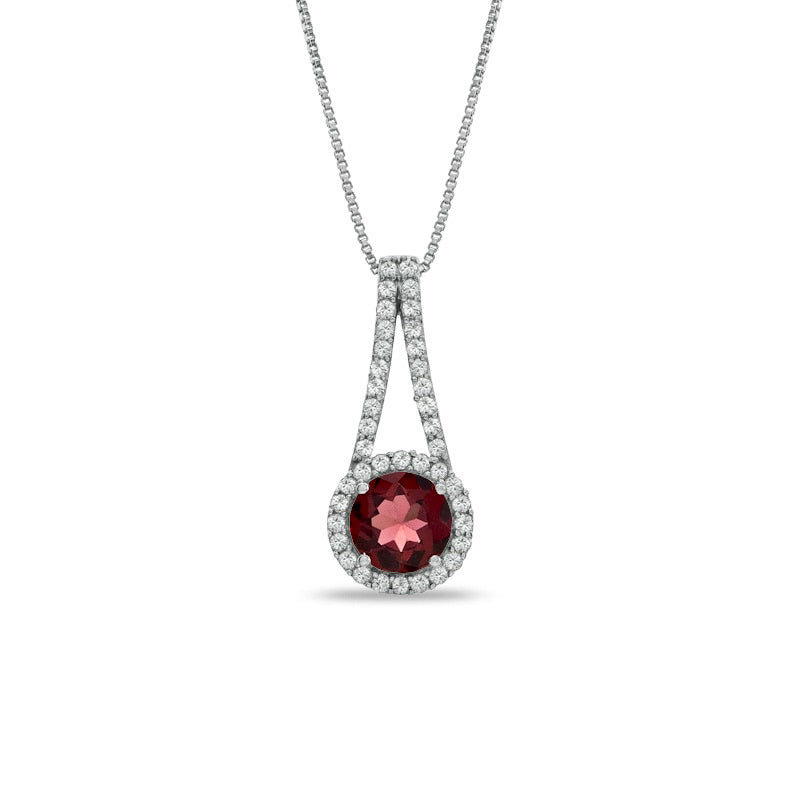 7.0mm Garnet and Lab-Created White Sapphire Pendant in Sterling Silver