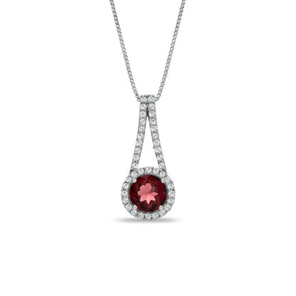 7.0mm Garnet and Lab-Created White Sapphire Pendant in Sterling Silver