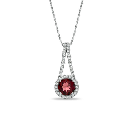 7.0mm Garnet and Lab-Created White Sapphire Pendant in Sterling Silver