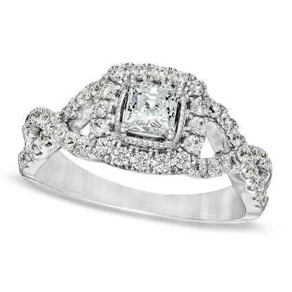 Celebration Lux« 1.0 CT. T.W. Princess-Cut Natural Diamond Engagement Ring in Solid 14K White Gold (I/SI2)