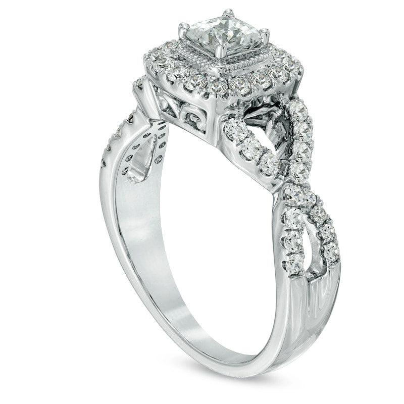 Celebration Lux« 1.0 CT. T.W. Princess-Cut Natural Diamond Engagement Ring in Solid 14K White Gold (I/SI2)