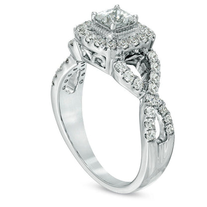 Celebration Lux« 1.0 CT. T.W. Princess-Cut Natural Diamond Engagement Ring in Solid 14K White Gold (I/SI2)