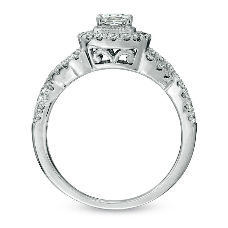 Celebration Lux« 1.0 CT. T.W. Princess-Cut Natural Diamond Engagement Ring in Solid 14K White Gold (I/SI2)