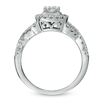 Celebration Lux« 1.0 CT. T.W. Princess-Cut Natural Diamond Engagement Ring in Solid 14K White Gold (I/SI2)