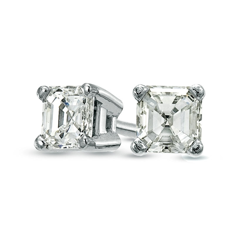 0.63 CT. T.W. Certified Asscher-Cut Diamond Solitaire Stud Earrings in 18K White Gold (I/VS2)