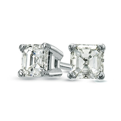 0.63 CT. T.W. Certified Asscher-Cut Diamond Solitaire Stud Earrings in 18K White Gold (I/VS2)