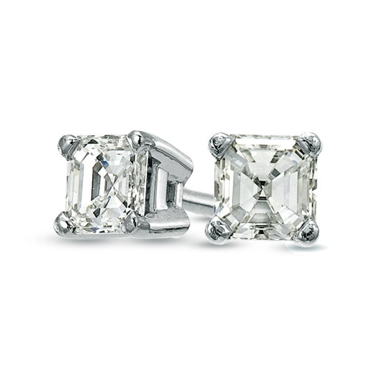 0.63 CT. T.W. Certified Asscher-Cut Diamond Solitaire Stud Earrings in 18K White Gold (I/VS2)