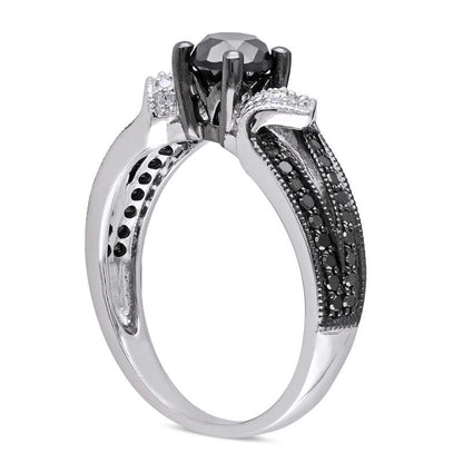 1.0 CT. T.W. Enhanced Black and White Natural Diamond Split Shank Engagement Ring in Sterling Silver