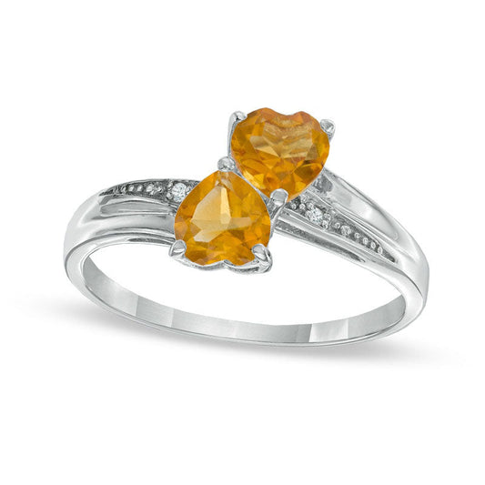 Heart-Shaped Citrine and Natural Diamond Accent Double Heart Ring in Sterling Silver