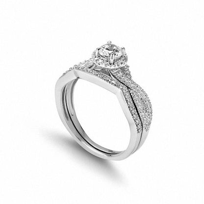 0.75 CT. T.W. Natural Diamond Twist Shank Bridal Engagement Ring Set in Solid 14K White Gold