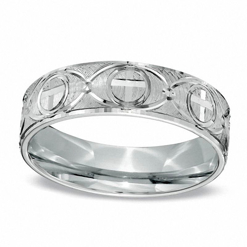 Men's 6.0mm Comfort Fit Cross Wedding Band in Sterling Silver
