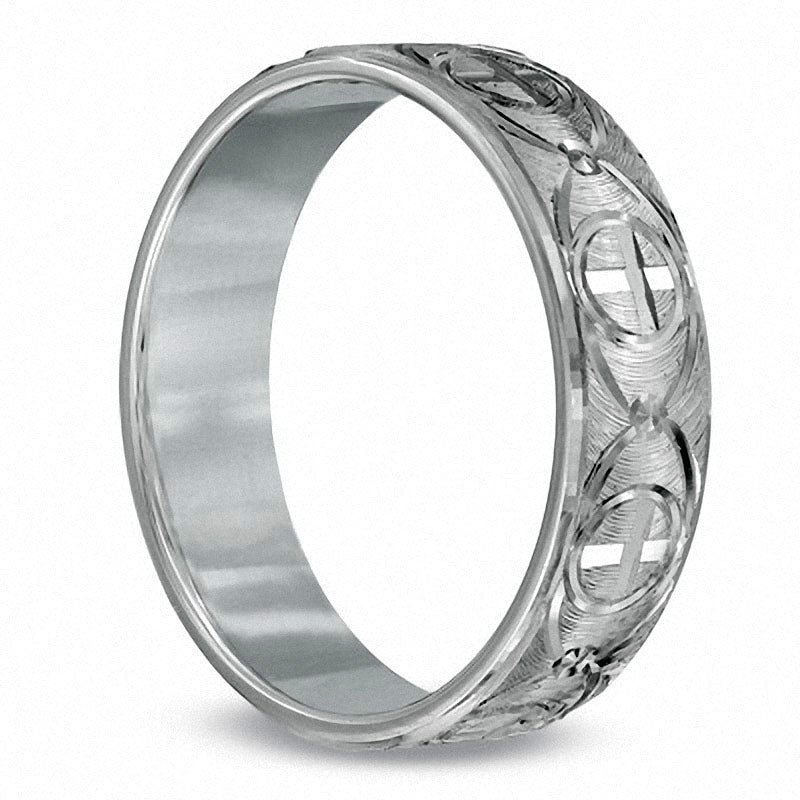 Men's 6.0mm Comfort Fit Cross Wedding Band in Sterling Silver