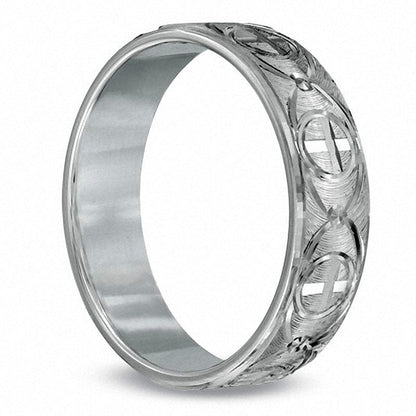 Men's 6.0mm Comfort Fit Cross Wedding Band in Sterling Silver