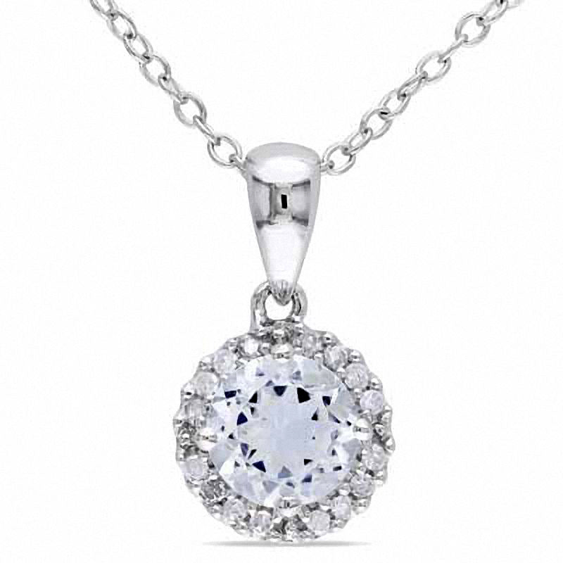6.0mm Aquamarine and Natural Diamond Accent Frame Pendant in Sterling Silver
