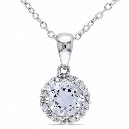 6.0mm Aquamarine and Natural Diamond Accent Frame Pendant in Sterling Silver