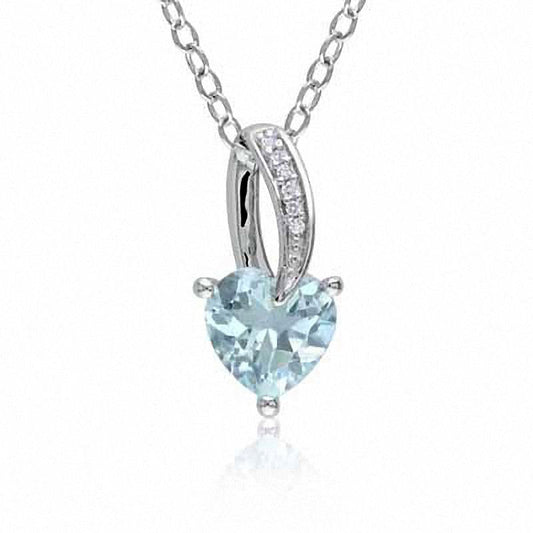7.0mm Heart-Shaped Aquamarine and Natural Diamond Accent Pendant in Sterling Silver