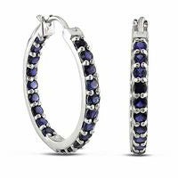 Lab-Created Blue Sapphire Inside-Out Hoop Earrings in Sterling Silver