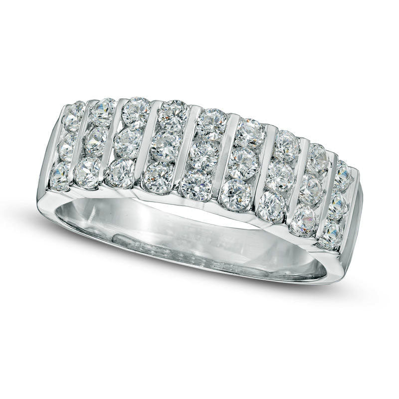 0.75 CT. T.W. Natural Diamond Triple Row Band in Solid 10K White Gold